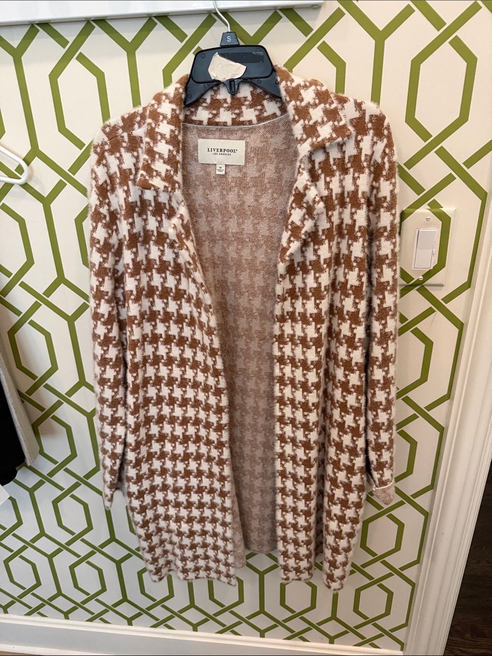 Liverpool Brown and Cream Houndstooth Open Cardigan
